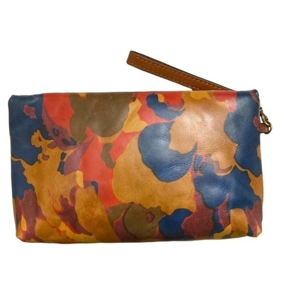 Patricia nash brown painted leather wristlet clutch bag